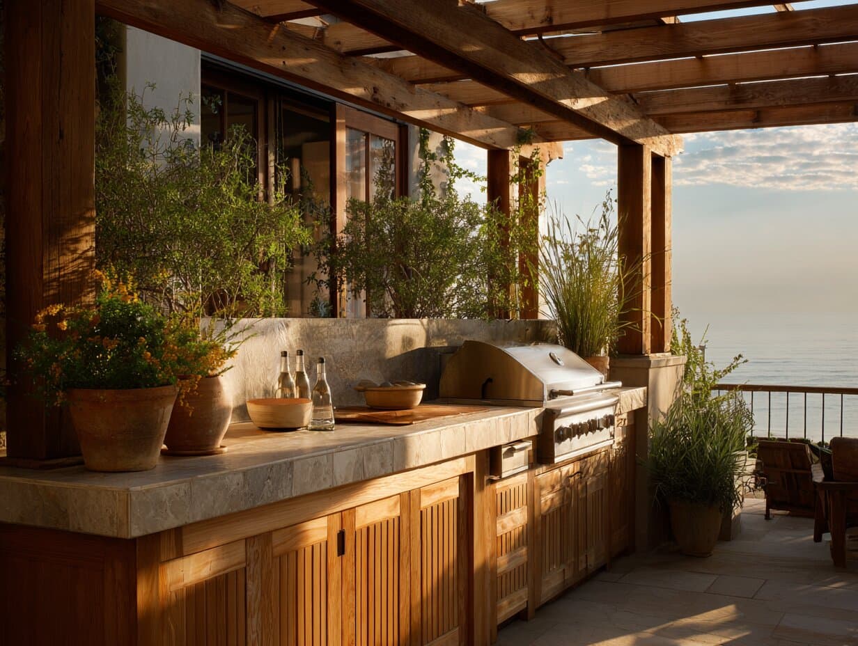 GrillValet Estate-tier member — covered outdoor kitchen with built-in grill at a South Bay home.